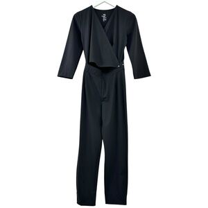 ADAY Destination Jumpsuit - Black Slim Leg 3/4 Sleeve Wrap Top Jumpsuit sz S